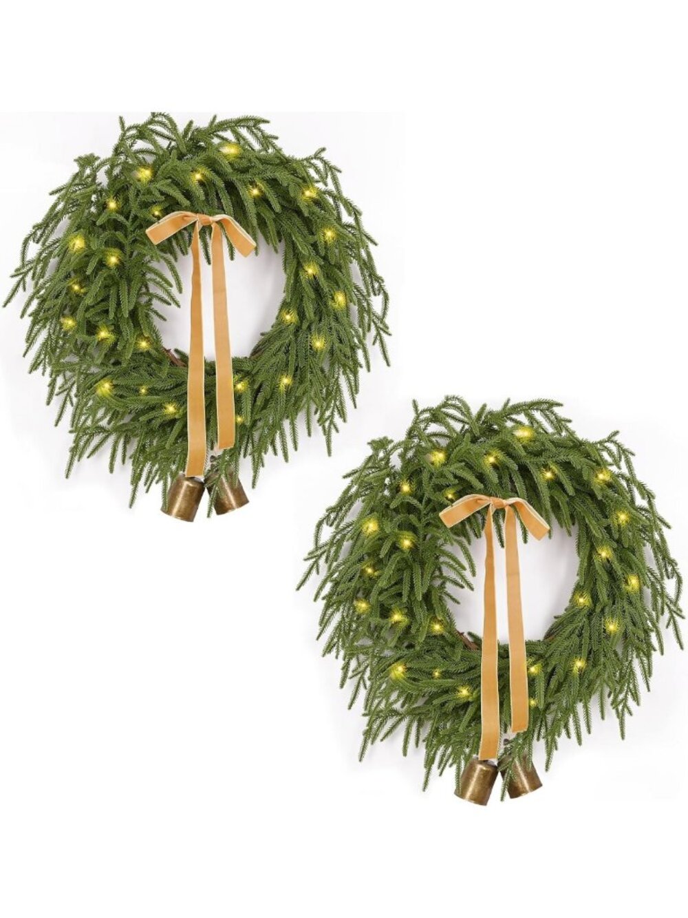 Festive 24" Christmas Wreaths with Lights & Ribbon Bell - Indoor/Outdoor Decor